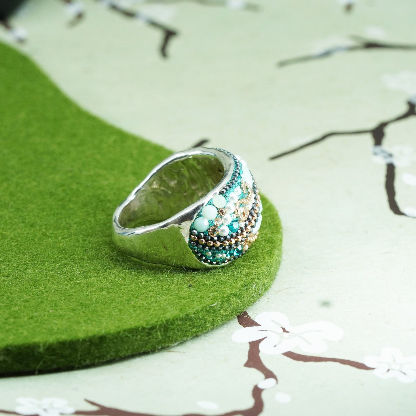 Size 10.25, Israeli sterling silver ring O.S 925 Old Orit Schertzman In Stone