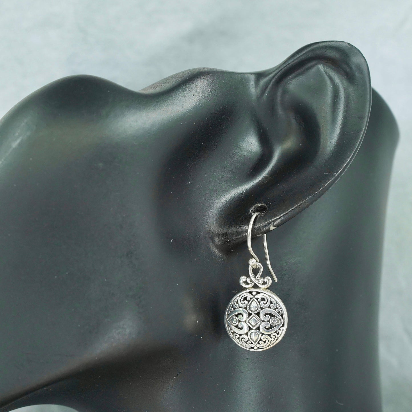 vintage ATI Sterling 925 Silver Pierced circle Earrings with beads