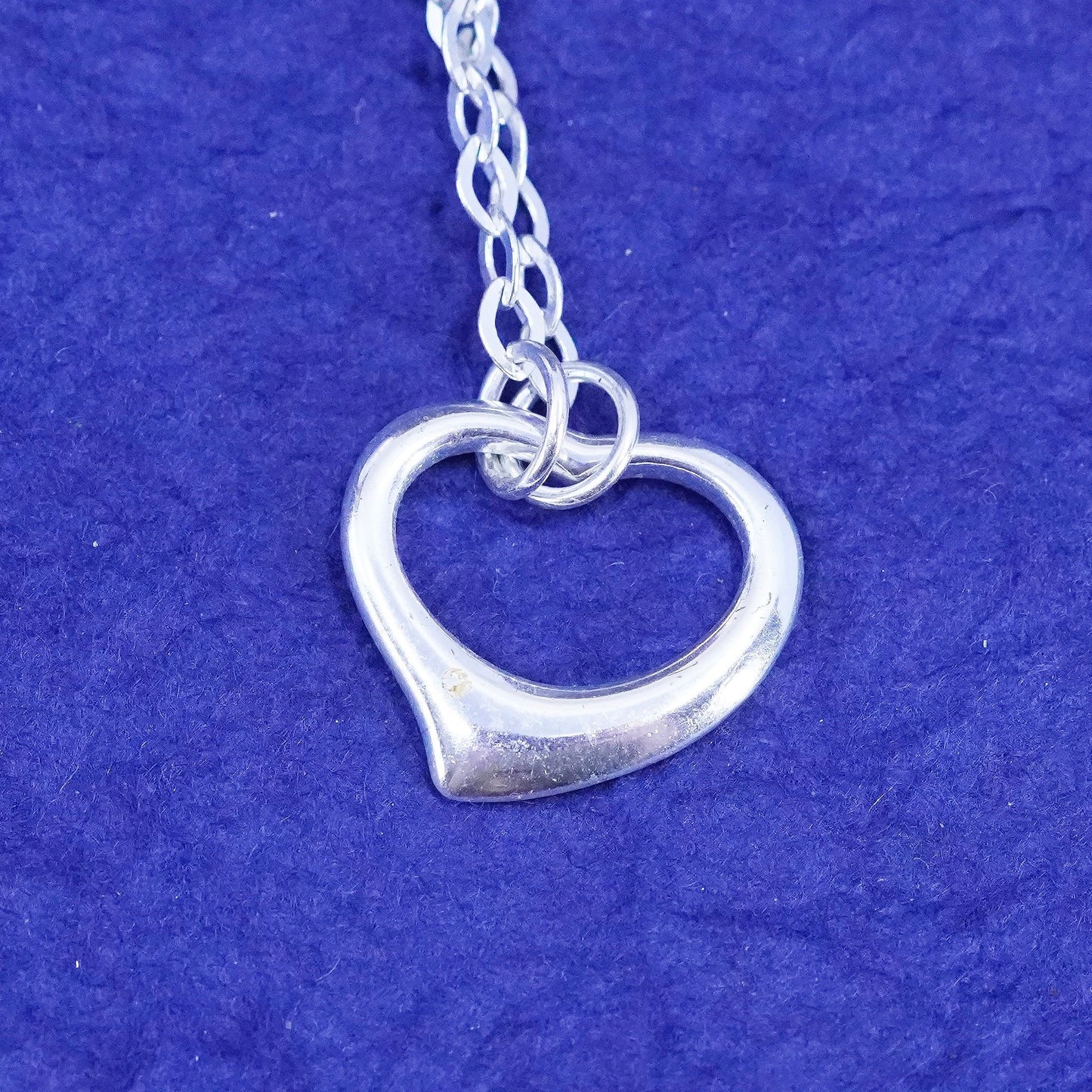 16”, Sterling silver necklace, 925 flatten circle chain with heart pendant