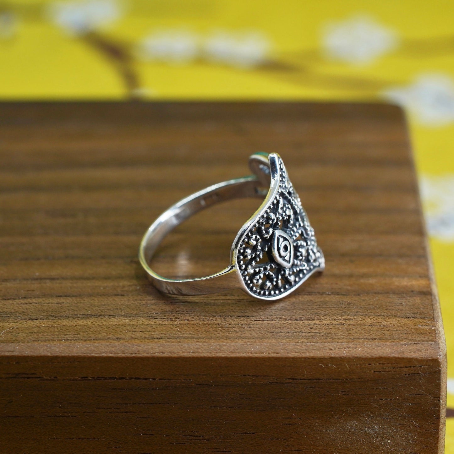 Size 7, Sterling silver ring, 925 filigree protection hand, The Hamsa symbol