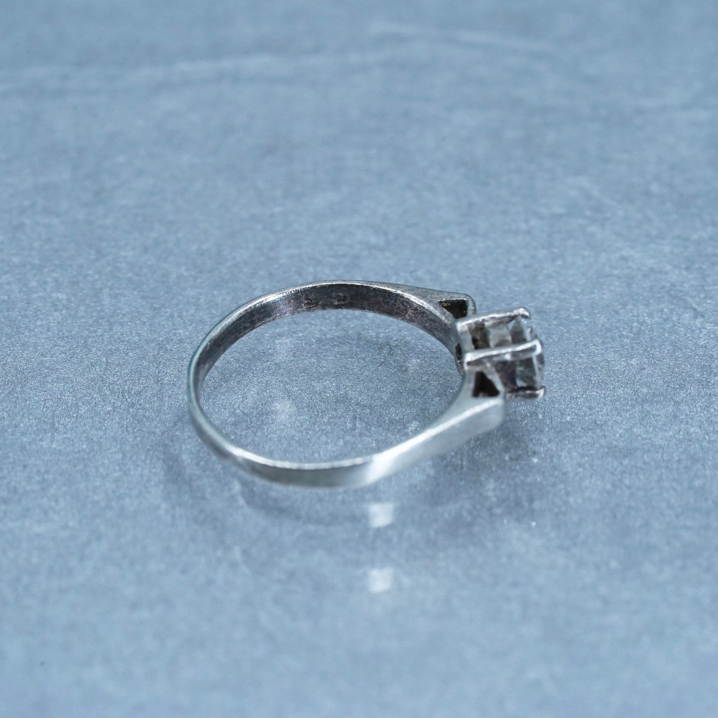 Size 4.5, vintage Sterling 925 silver handmade engagement ring with Cz