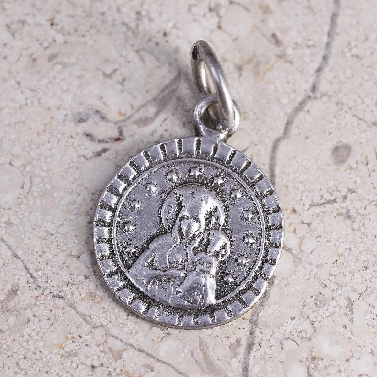 Vintage sterling 925 silver Virgin Mary medal charm pendant