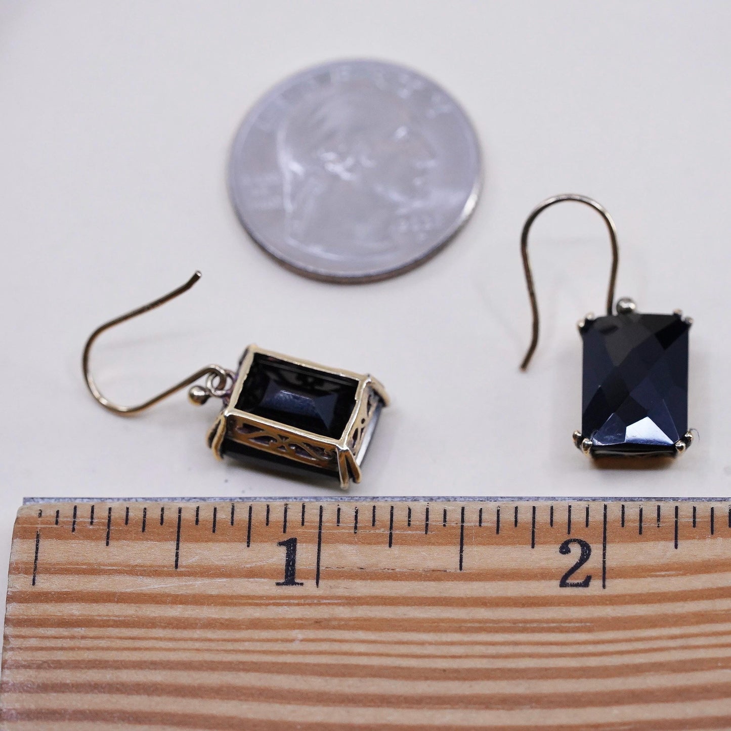 Vintage vermeil gold plated sterling 925 silver earrings checkerboard cut onyx