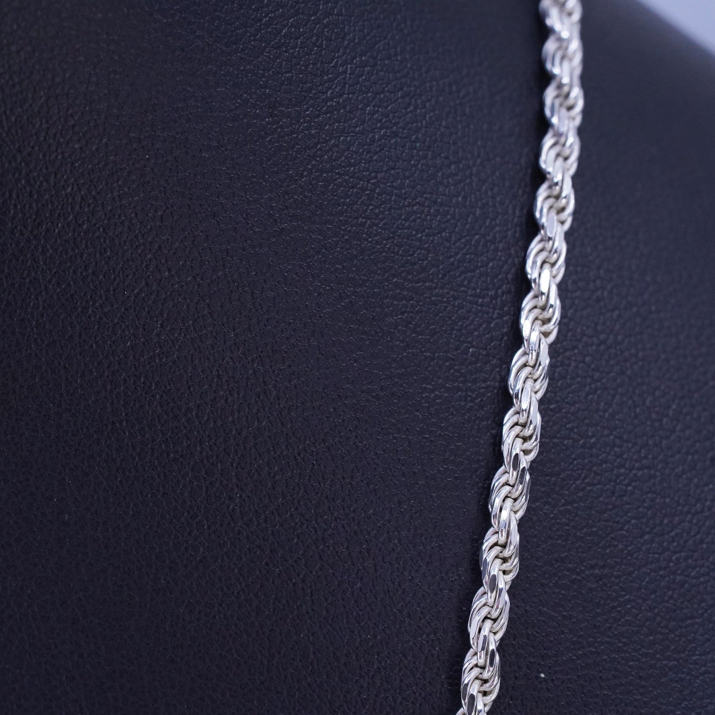 30" 3mm, vintage Italian Sterling 925 silver diamond cut rope chain necklace