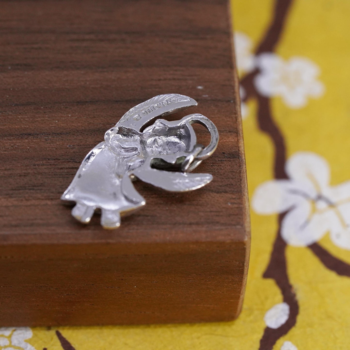 Vintage Sterling silver handmade pendant, 925 angel charm with cz