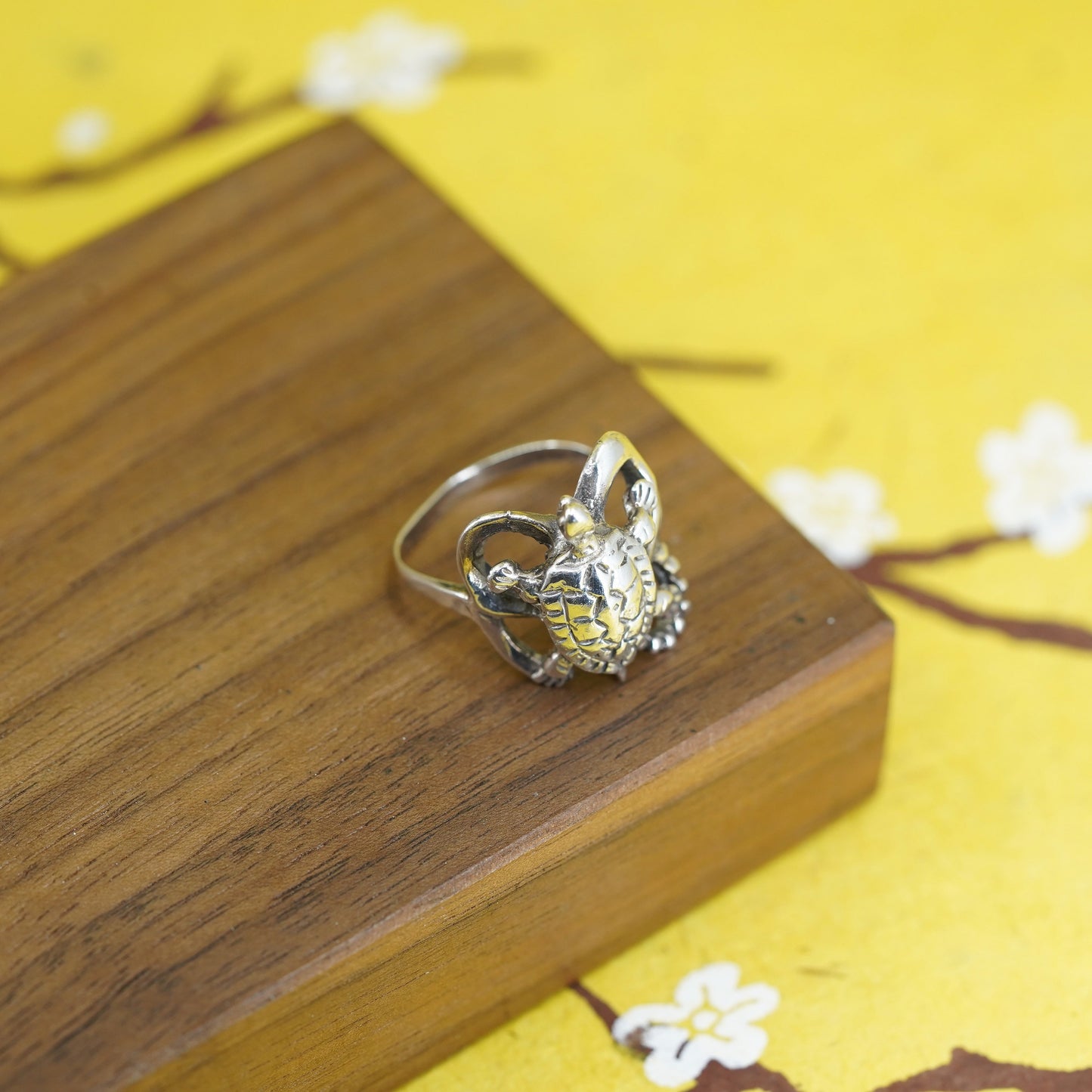 Size 8.25, vintage Sterling silver 925 handmade turtle ring, southwestern style