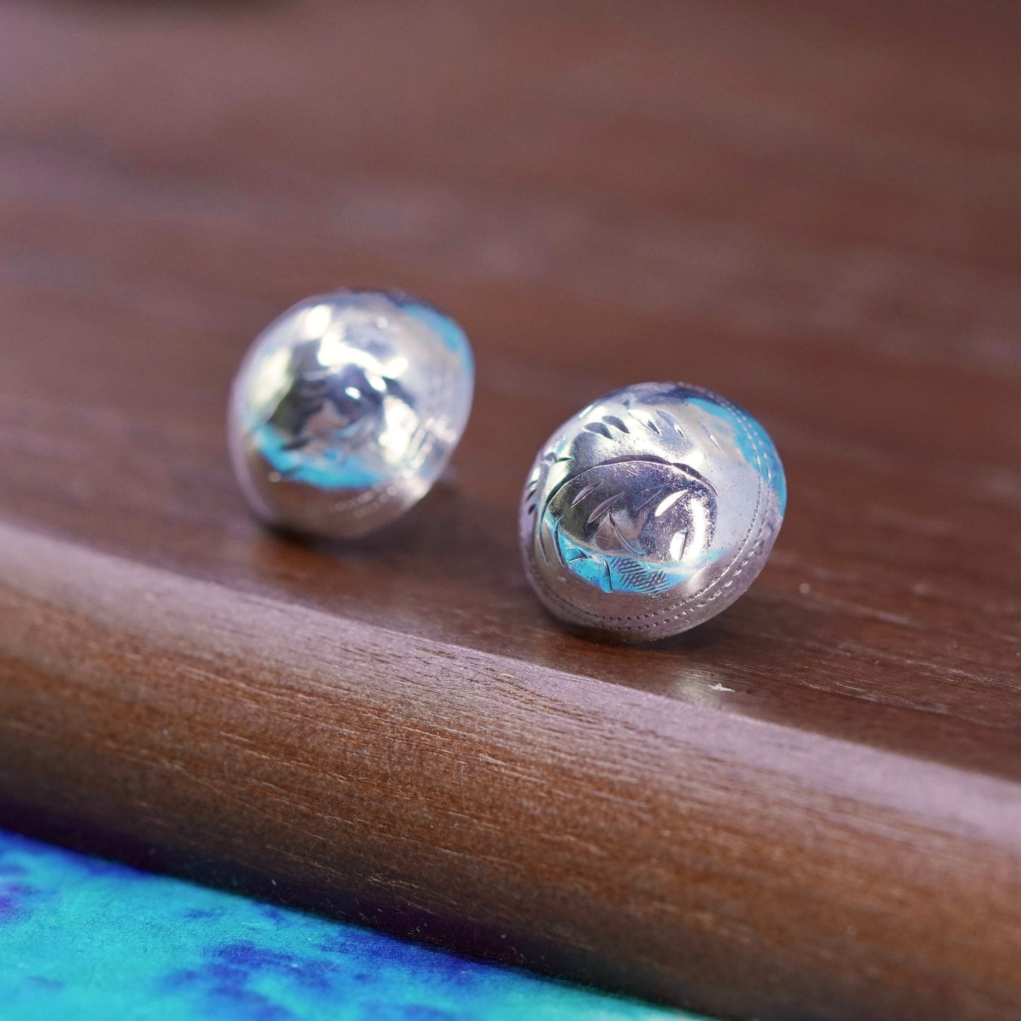 Vintage Sterling silver handmade earrings, 925 textured studs