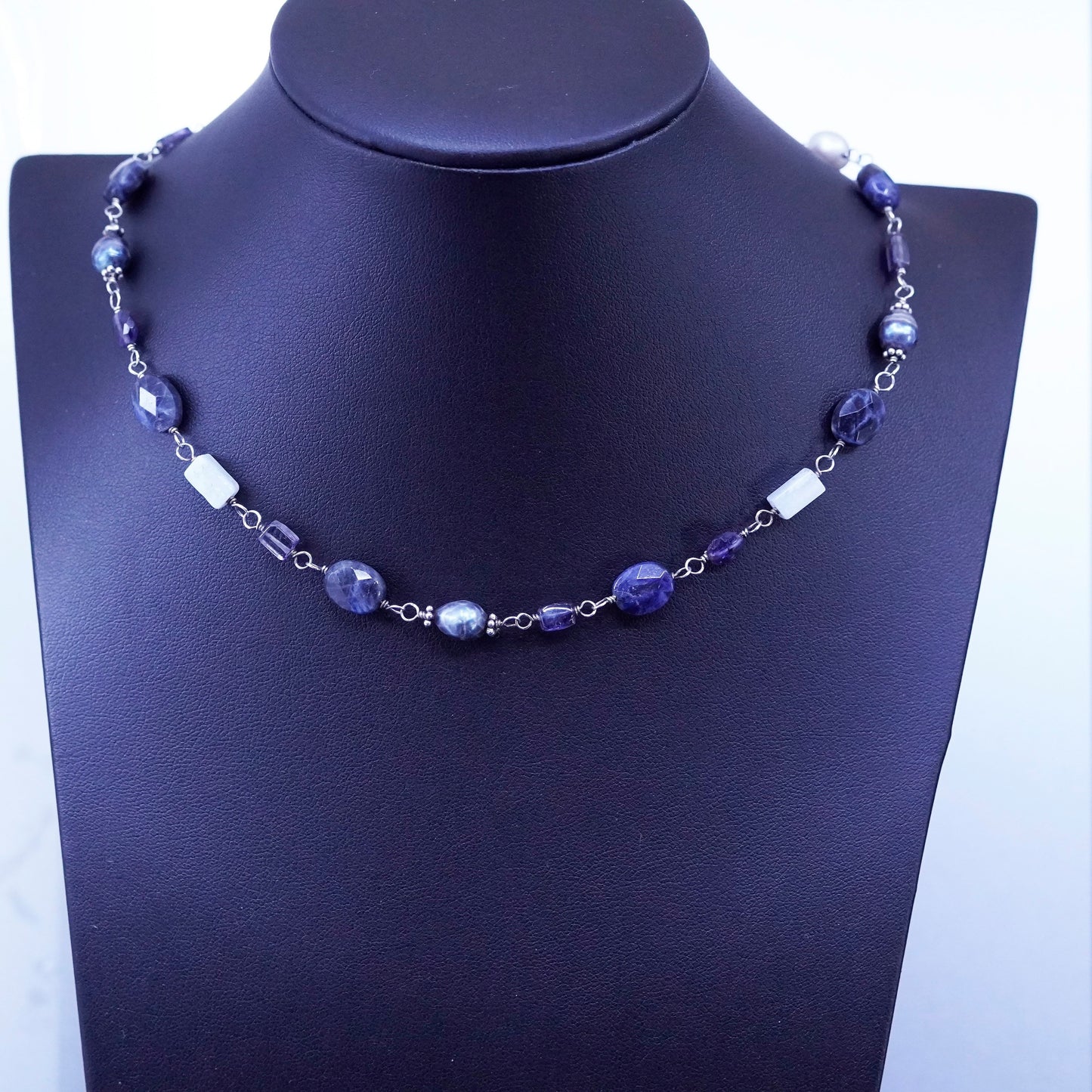 16”, vintage Sterling silver handmade necklace, 925 chain with sodalite beads