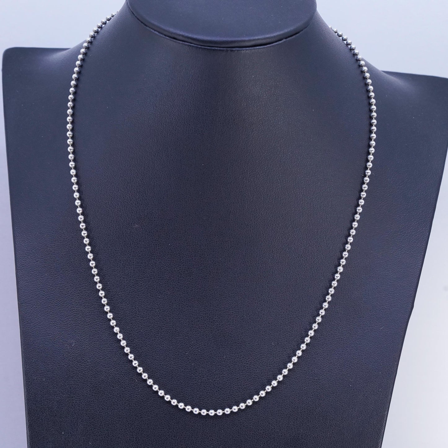 18" 2mm, vintage Italian Sterling 925 silver bead chain necklace