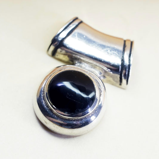 vintage handmade sterling 925 silver pendant with circle black onyx inlay
