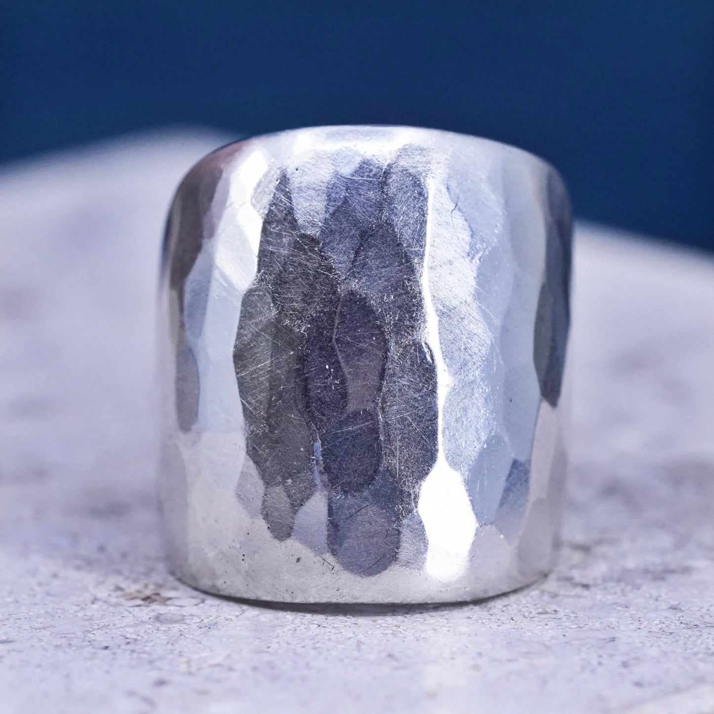 Size 7, vintage Sterling silver handmade ring, modern hammered 925 wide band