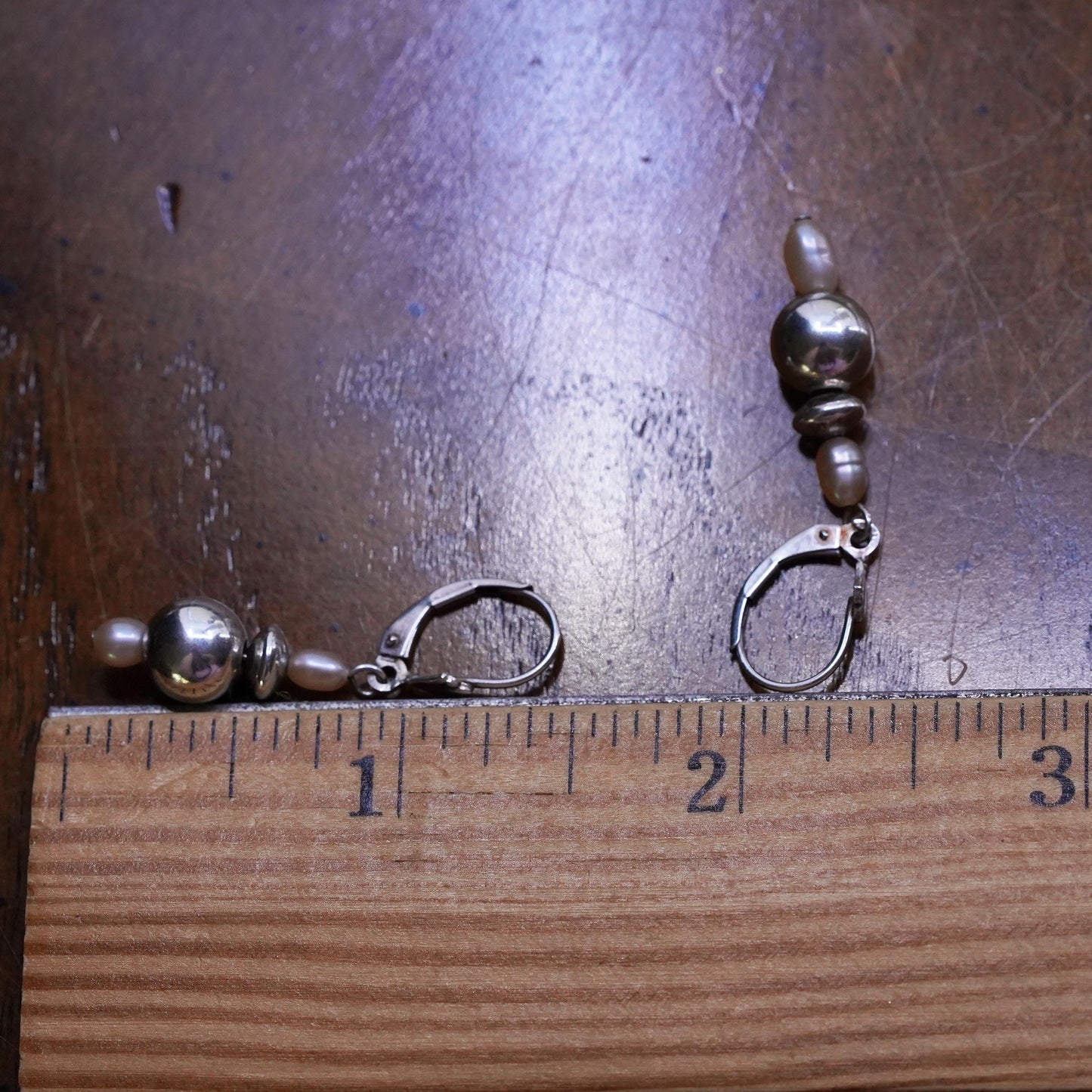 Vintage Sterling silver handmade earrings, 925 hooks with pearl drops and beads