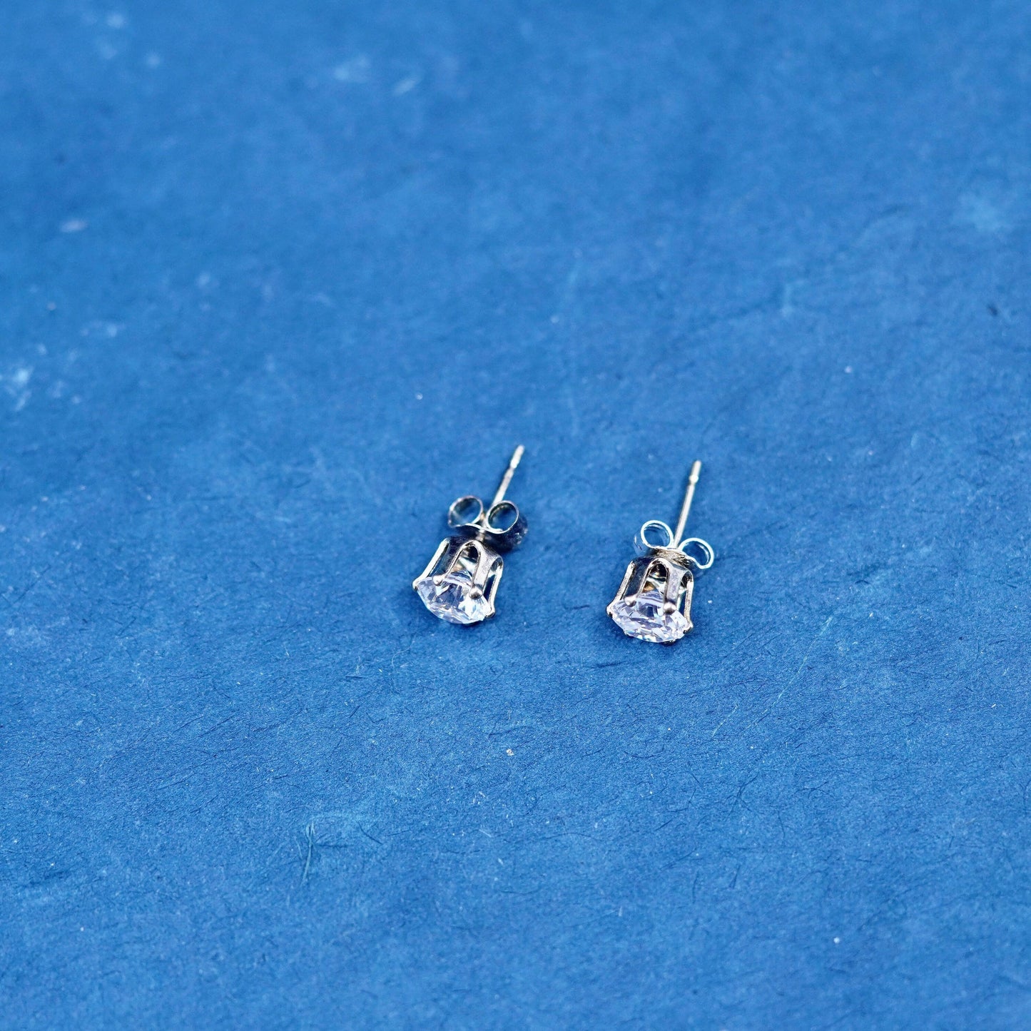 6mm, Vintage sterling silver handmade earrings, 925 studs with CZ inlay