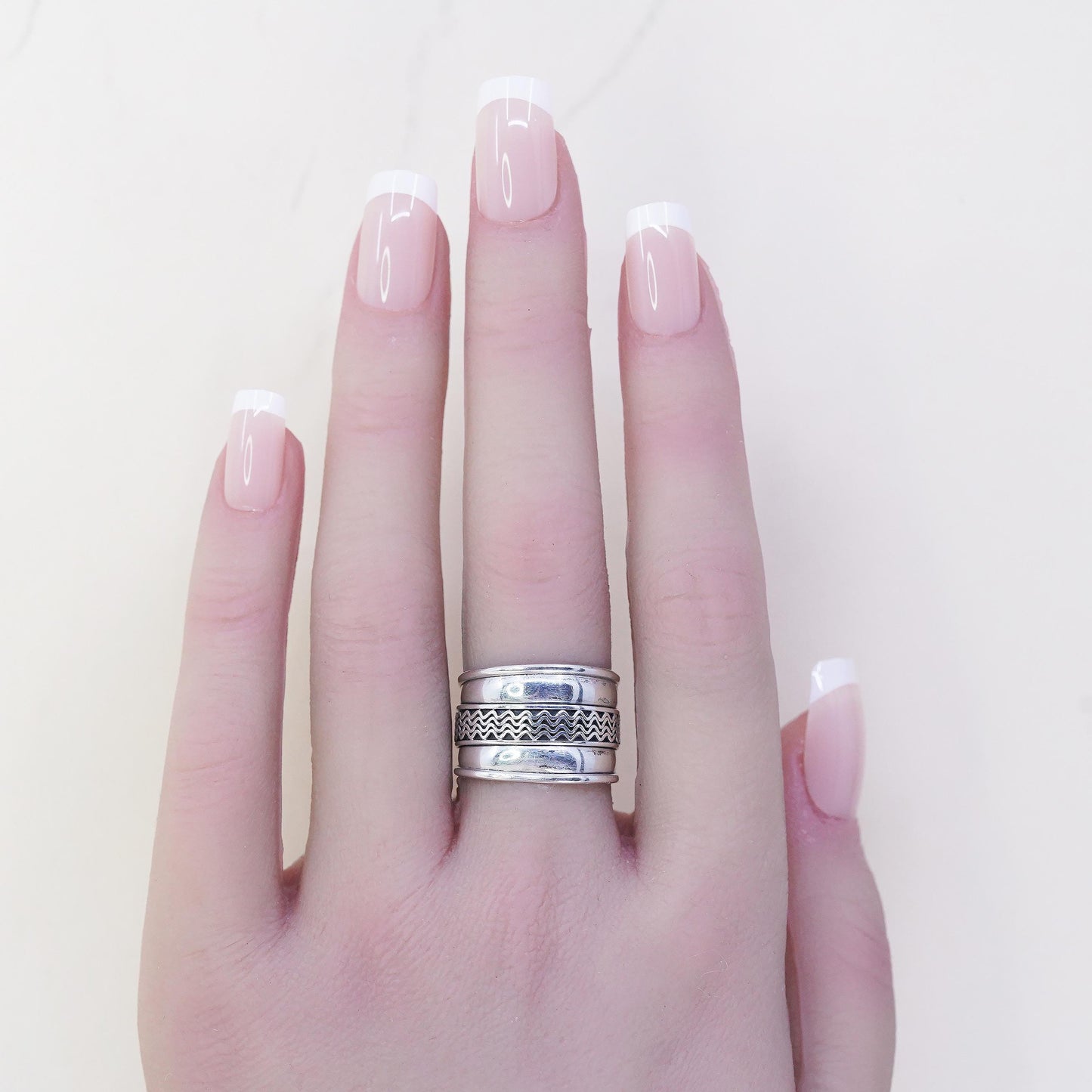 Size 6, Wide Vintage Sterling Silver Band Ring, Scroll Filigree, Unisex Jewelry