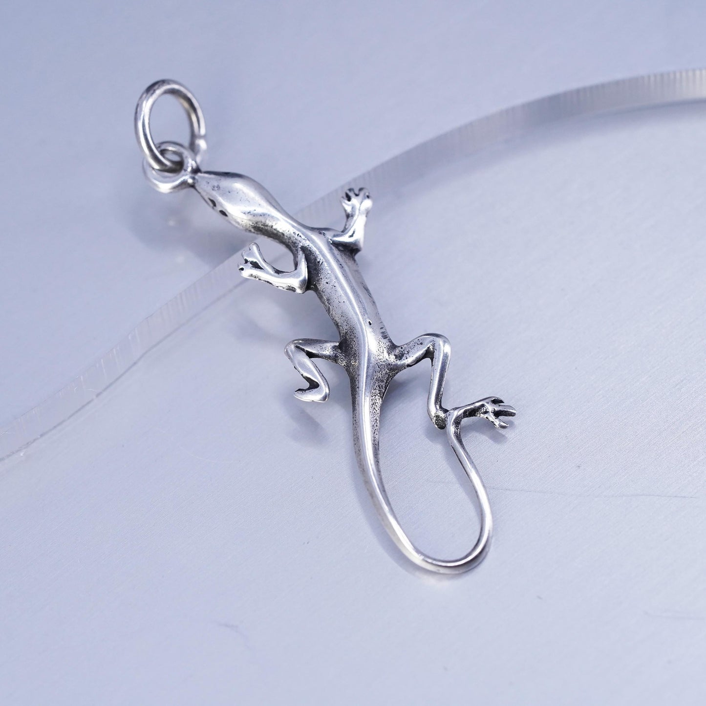 Vintage sterling 925 silver handmade lizard charm pendant