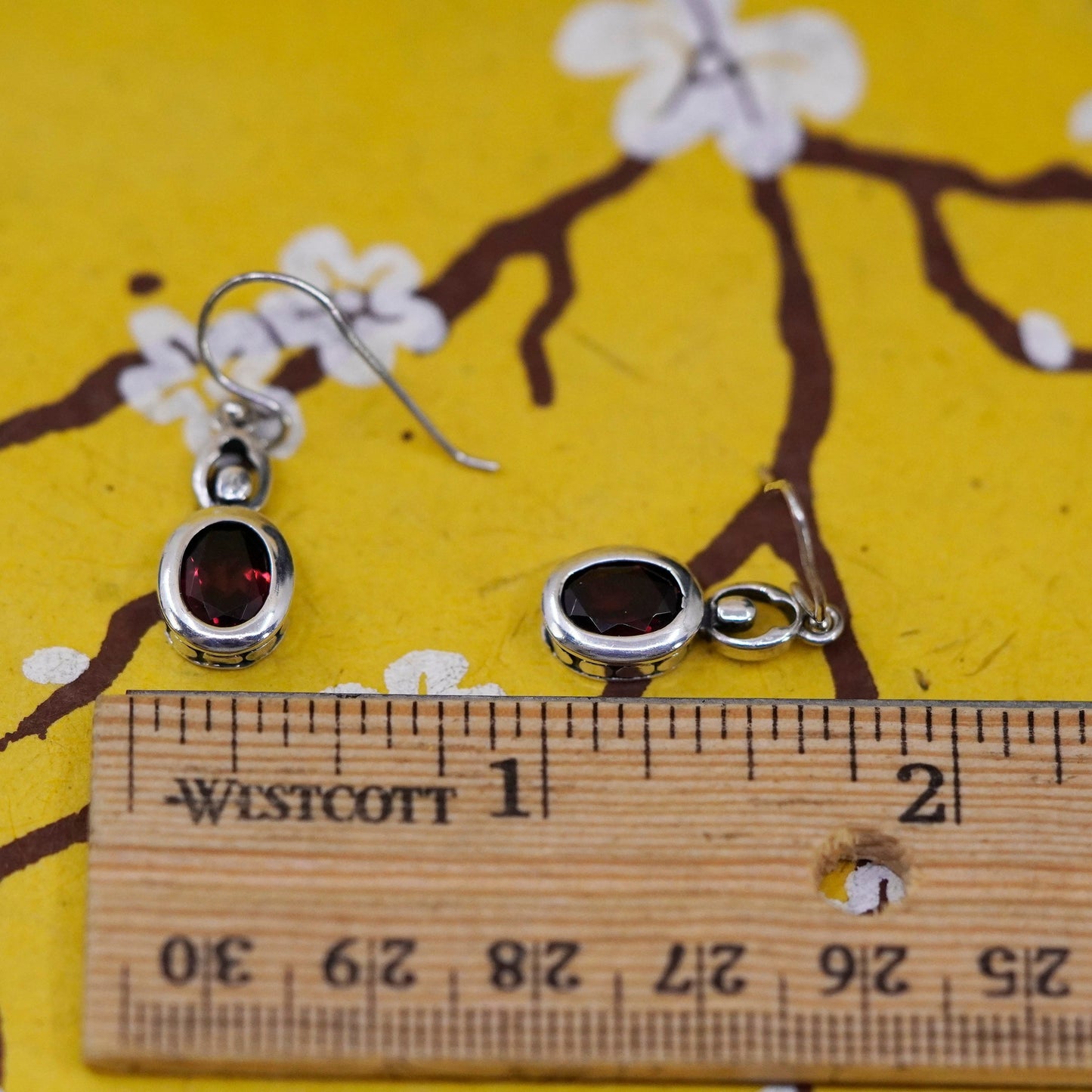 Vintage LUC Sterling 925 silver handmade earrings with ruby