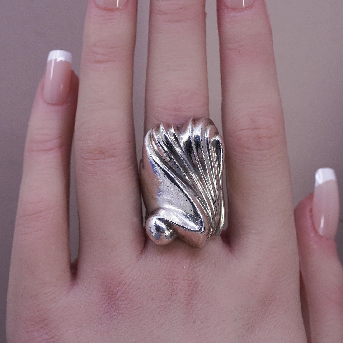 Size 6, Sterling Silver Sculptural Statement Ring, Abstract Swirl, Chunky Band