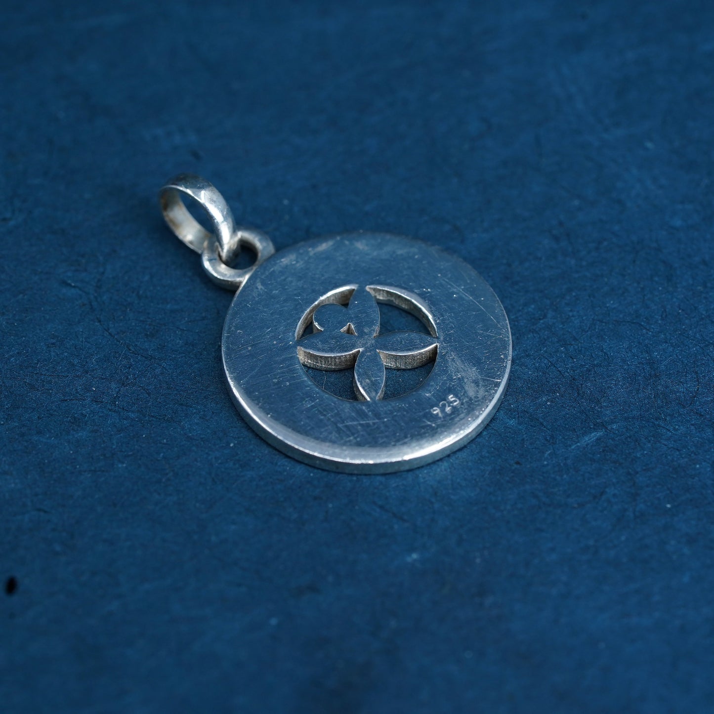vintage Sterling silver handmade pendant, circle 925 iron girl charm