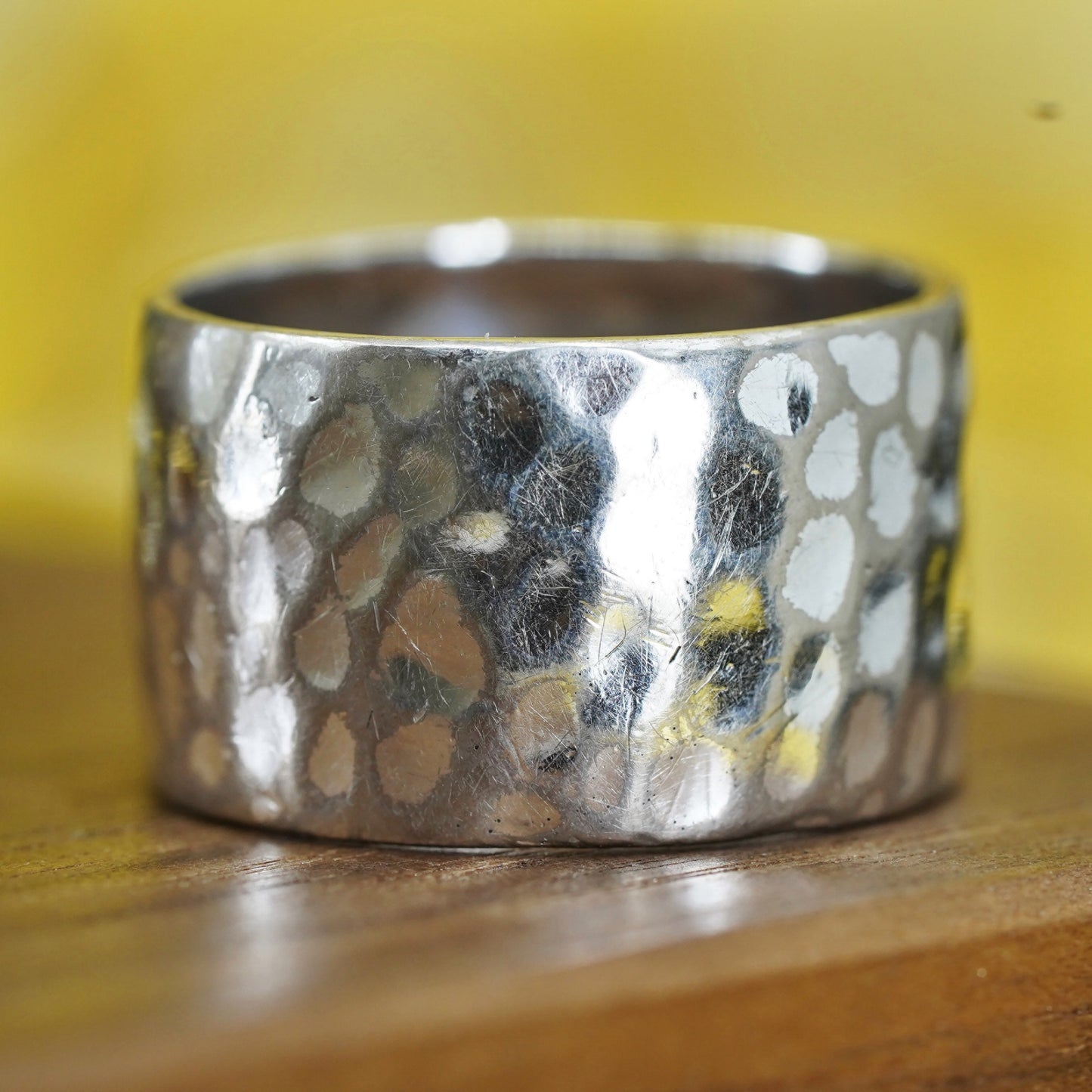 Size 7.75, vintage Sterling silver handmade ring, hammered 925 wide band