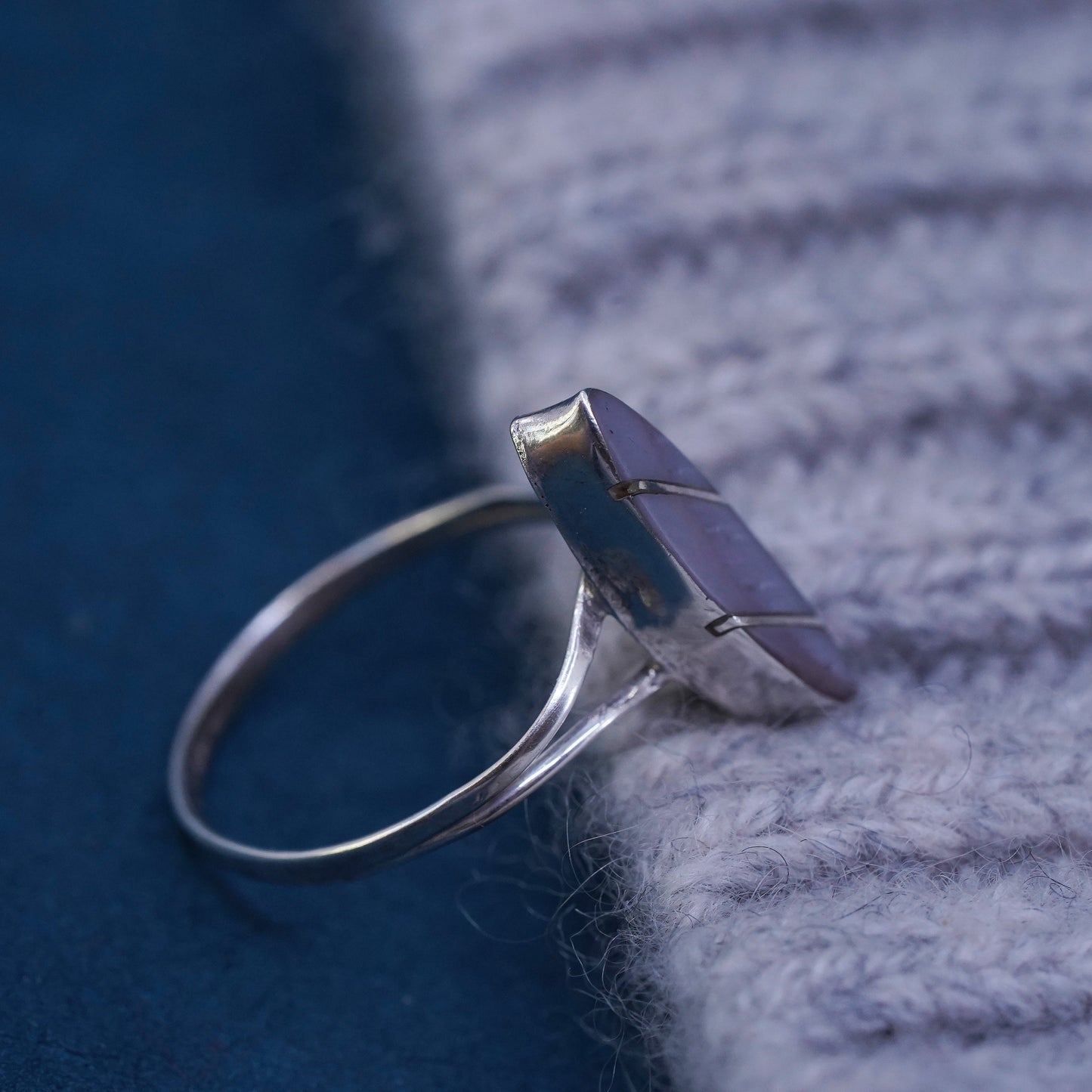 Size 4.5 vintage sterling 925 silver handmade ring with mother of pearl inlay