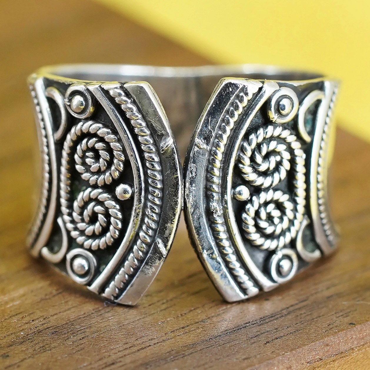 Size 7, vintage Sterling silver handmade ring, 950 cable wrap band with cable