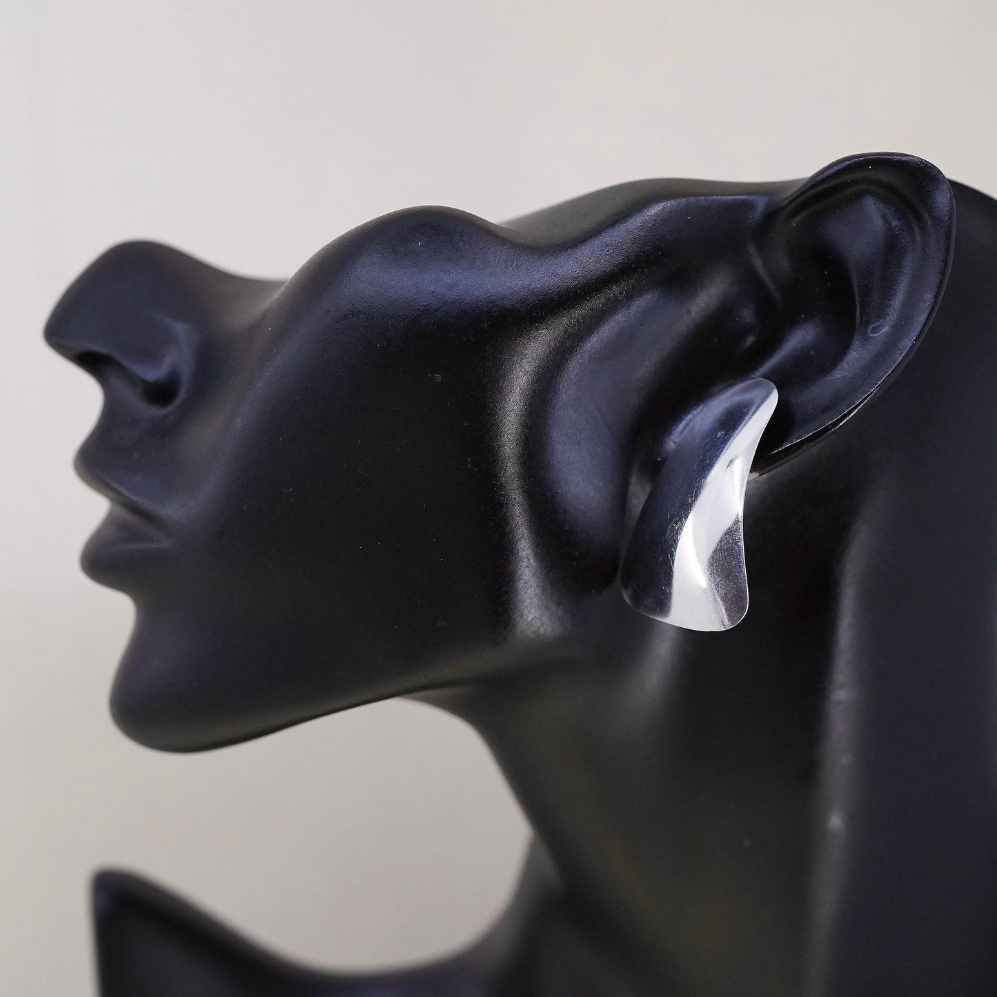 Vintage Sterling Silver Modernist Curved Earrings, Sculptural Statement Studs