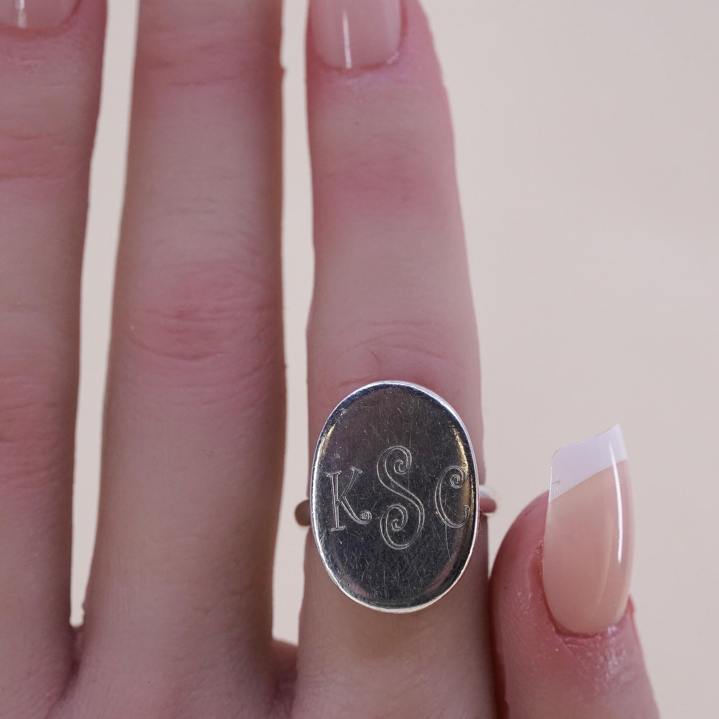 Size 6, vintage Sterling silver handmade ring, 925 monogram “KCS” band