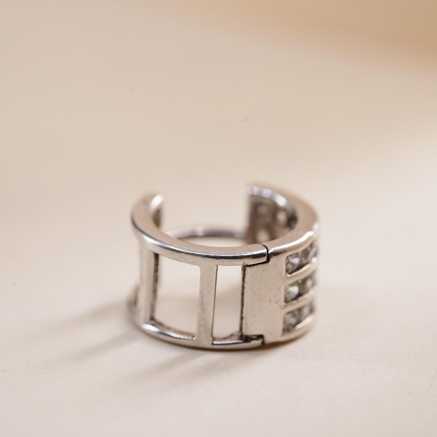 0.5”, Vintage sterling silver single earring, 925 huggie hoop with cluster cz