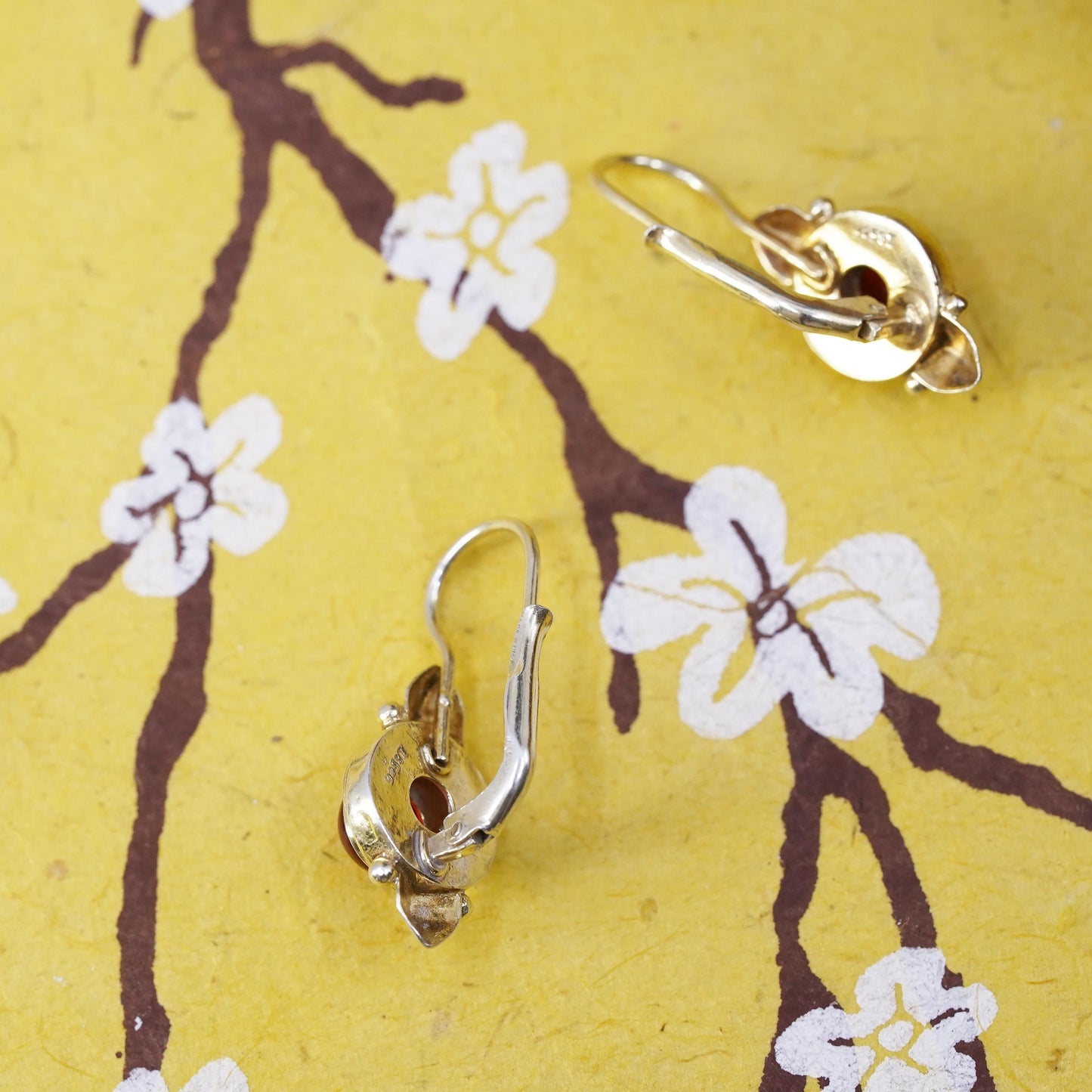Vermeil gold over Sterling 925 Silver Earrings with carnelian and lever back