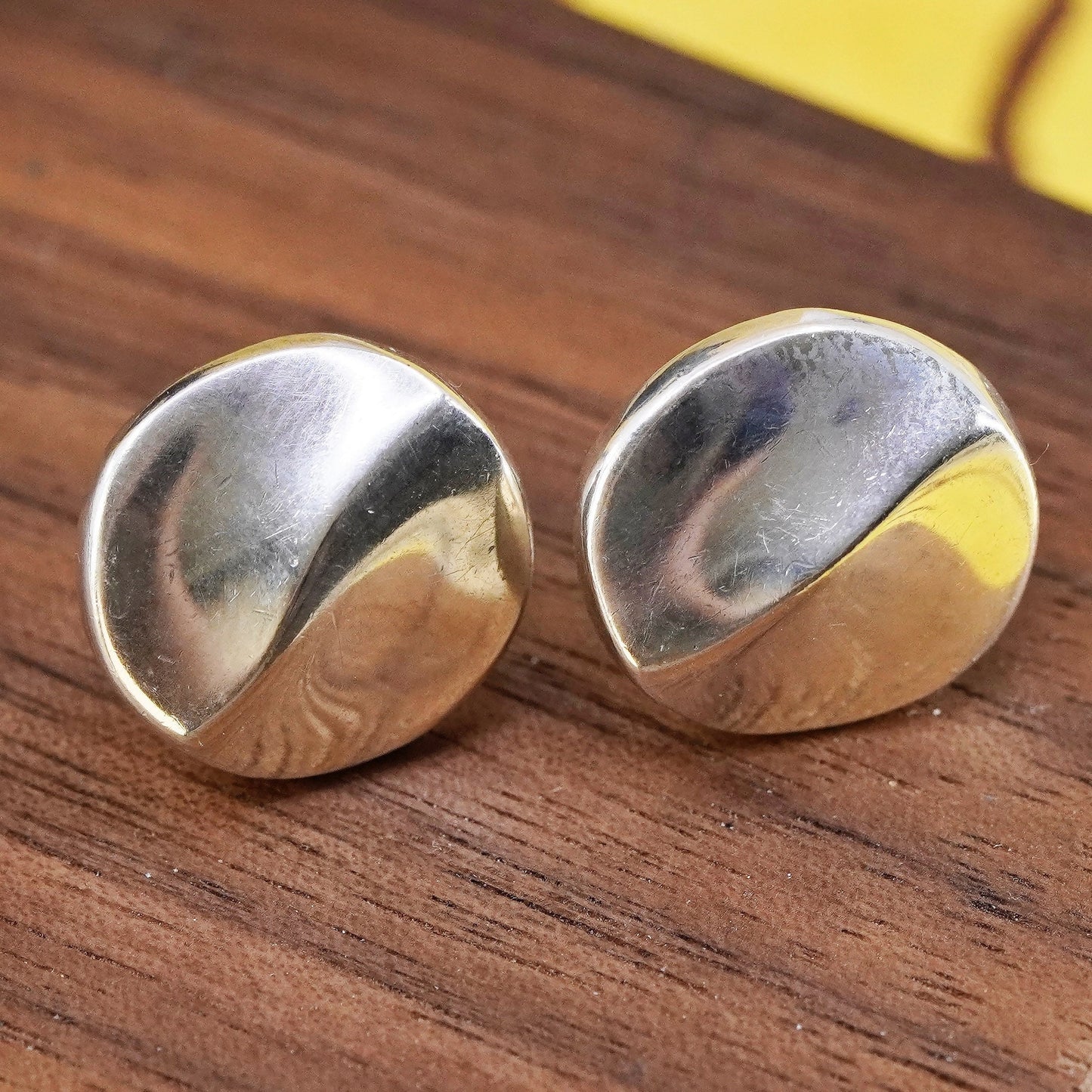 Vintage Sterling silver handmade earrings, Mexico 925 round ribbed studs