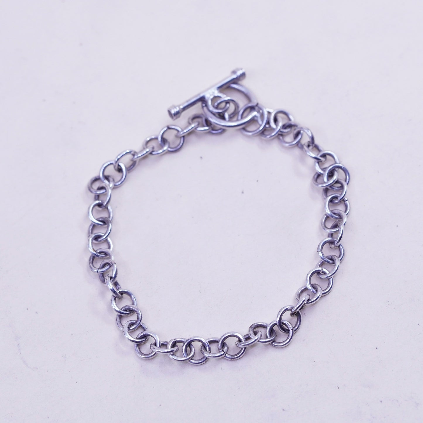 6.5”, 5mm, Vintage sterling silver circle link chain bracelet toggle closure