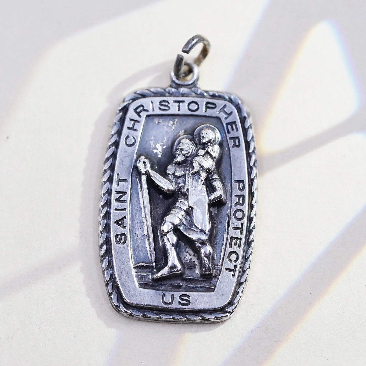 VTG Hayward Sterling Silver St. Christopher Protect Us Medal Pendant, Charm