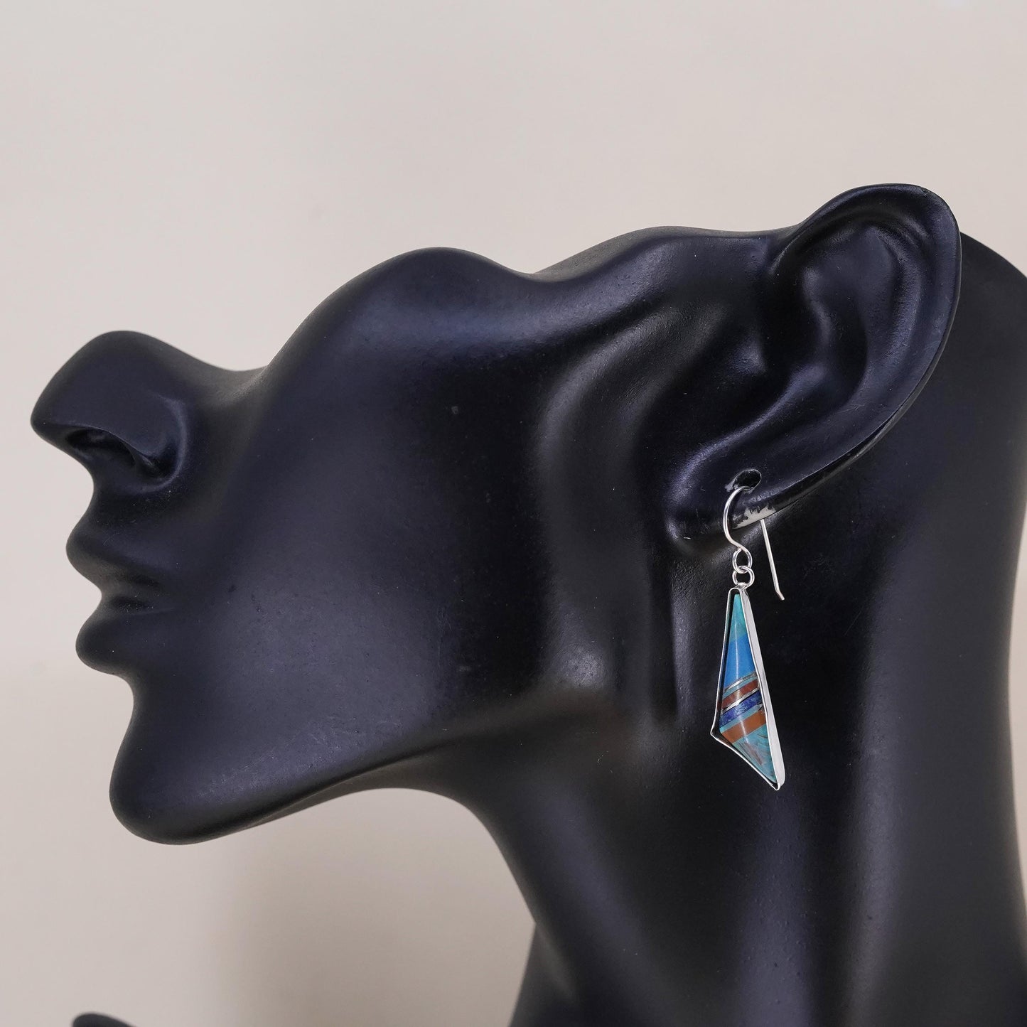 Native American Sterling 925 silver handmade triangular earrings turquoise
