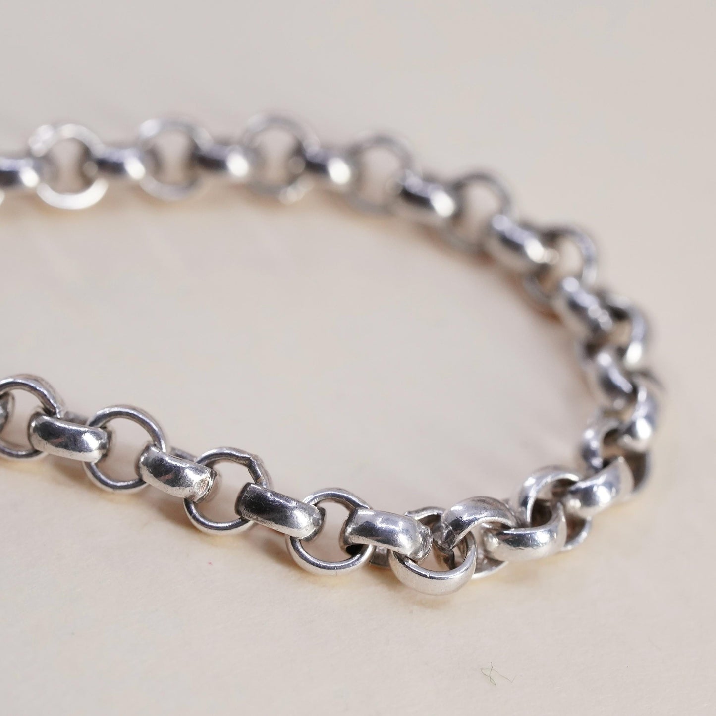 5.5", 4mm, Vintage sterling 925 silver handmade circle link charm bracelet
