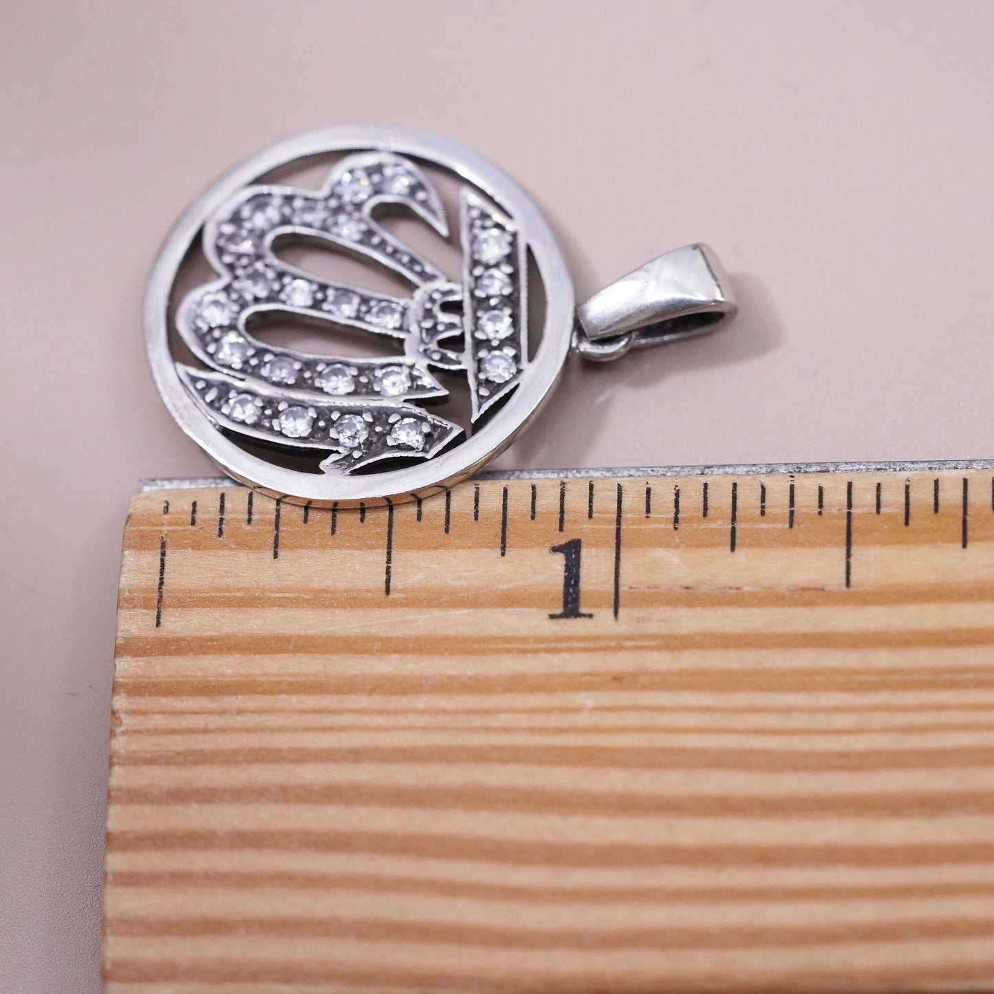 Vintage sterling silver religious symbol charm, 925 initial "WI” pendant with cz