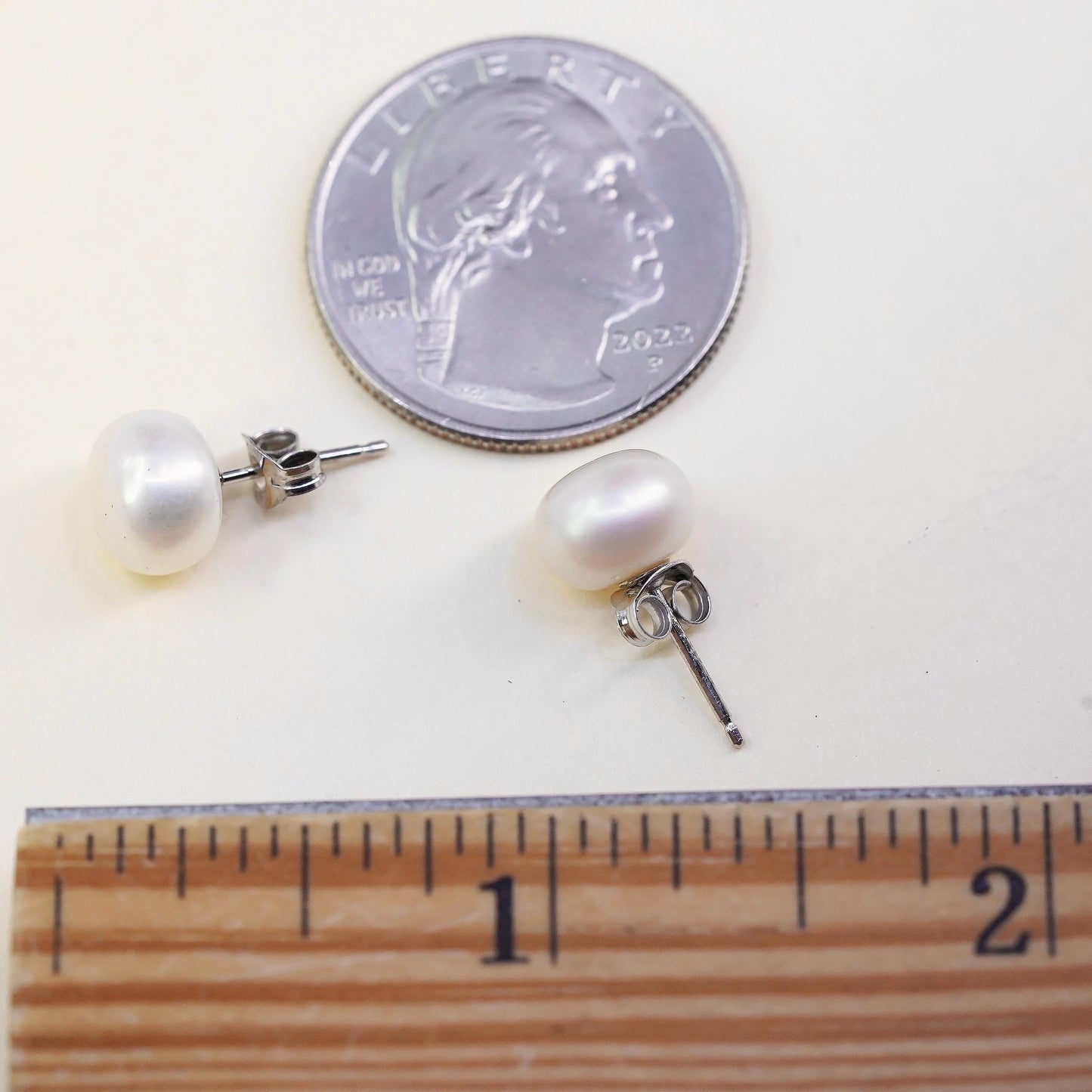 8mm, Vintage sterling silver handmade earrings, 925 studs with freshwater pearl