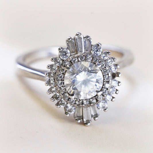Size 4.5, 925 Sterling silver ring with crystal and CZ cluster, engagement ring