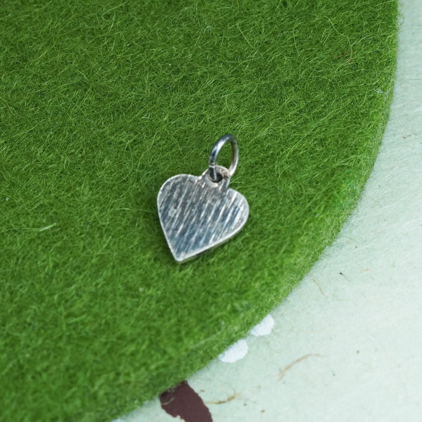 Vintage Sterling silver handmade pendant, textured 925 heart tiny charm