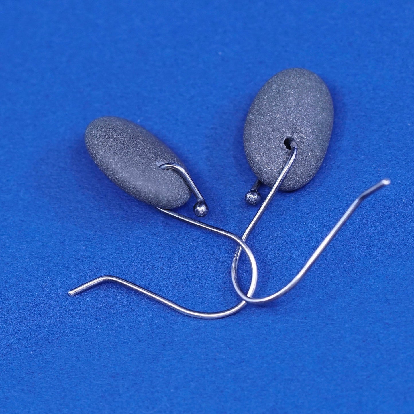 Vintage sterling silver handmade earrings, solid 925 silver hooks with stone