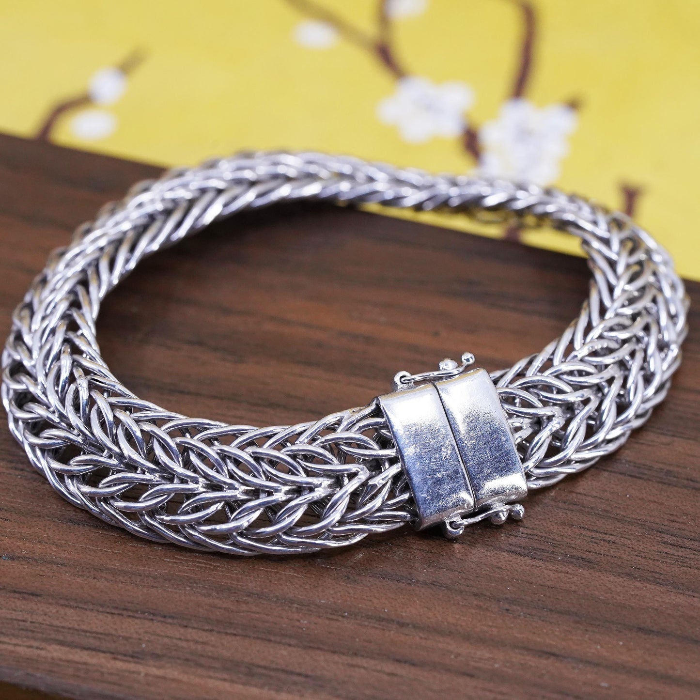 6.5" 12mm, Vintage Turkish Sterling silver flatten wheat chain, 925 bracelet