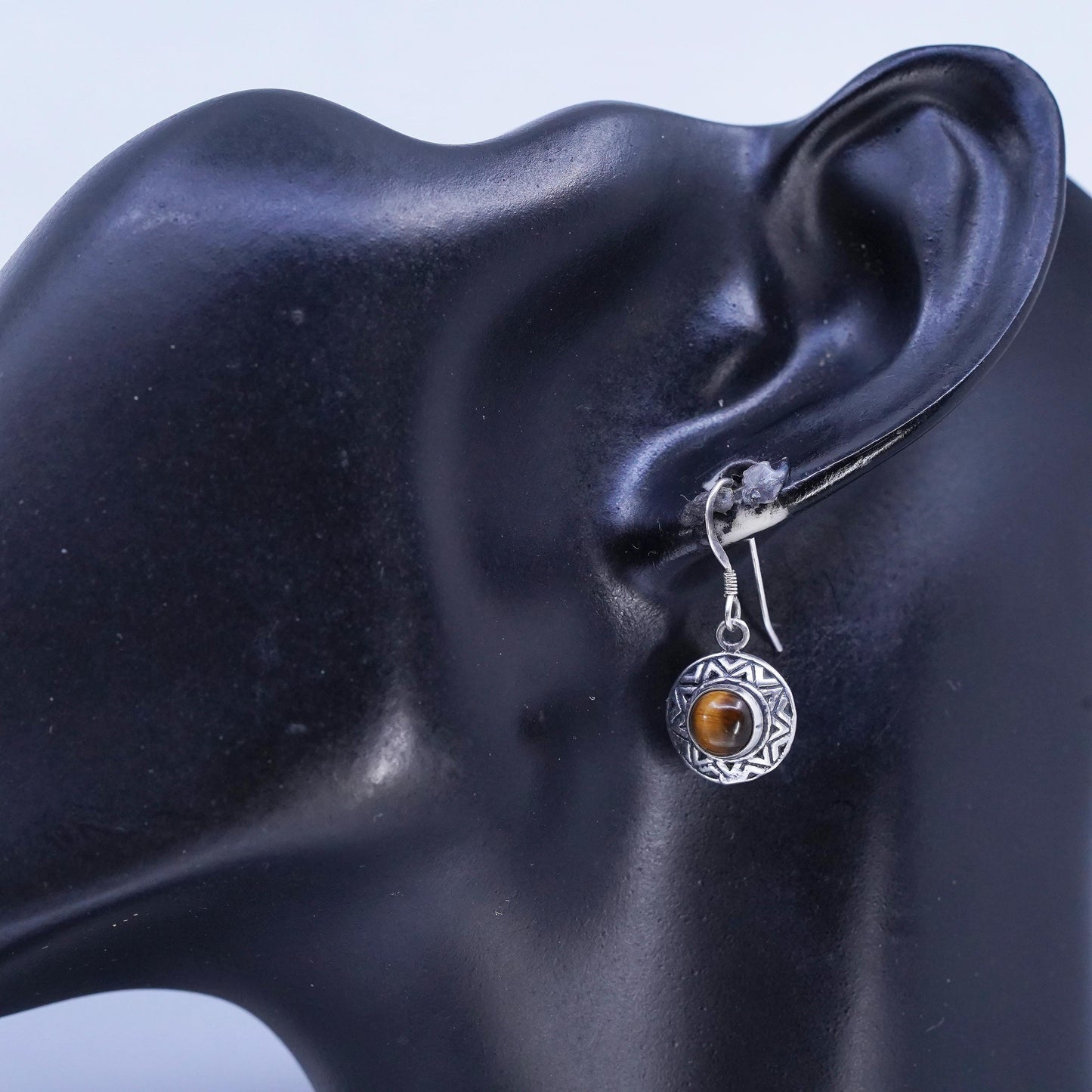 Vintage Sterling Silver Handmade Earrings, 925 Silver with Golden Tiger Eye