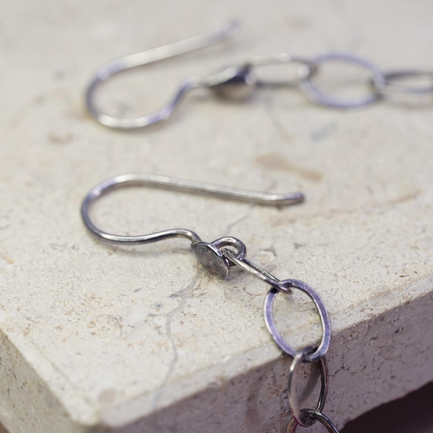 Vintage sterling 925 silver handmade earrings with agate nugget dangles