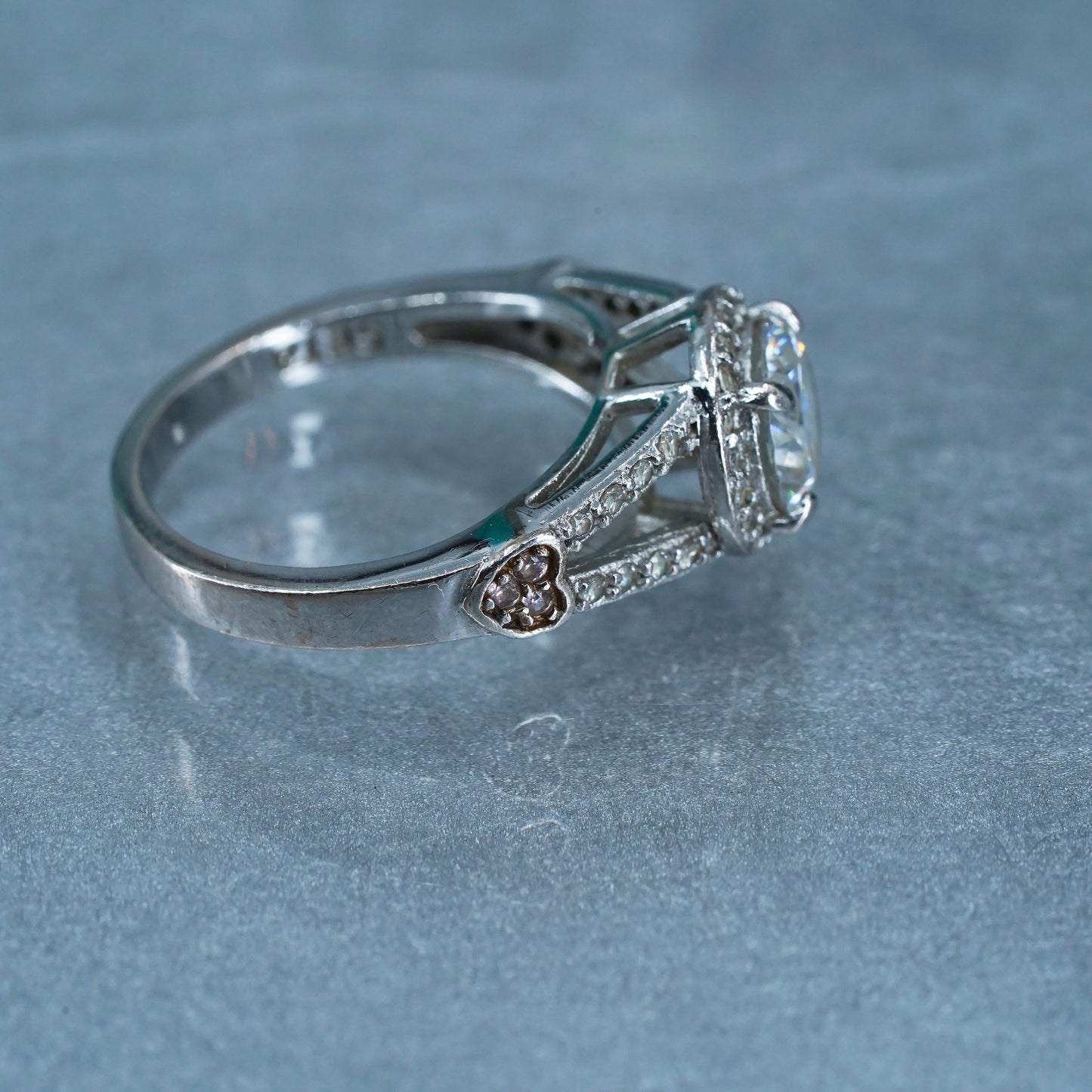 Size 6, vintage Sterling 925 silver statement engagement ring with cluster Cz