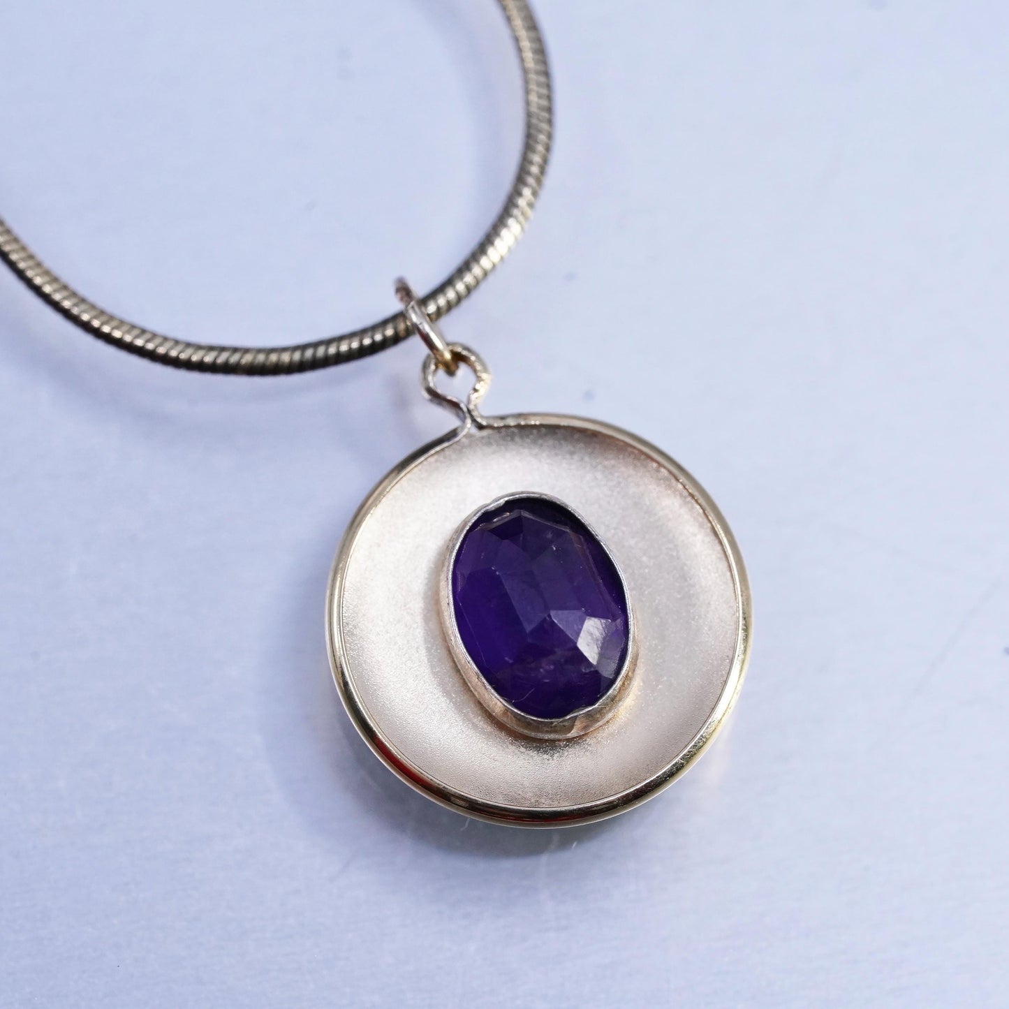 16", Italian vermeil gold Sterling 925 silver snake necklace amethyst pendant
