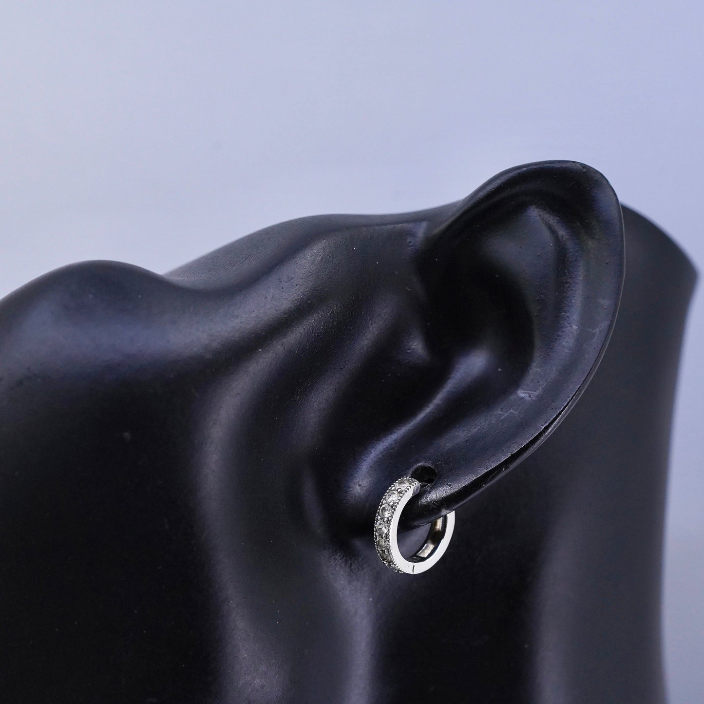 0.5”, vintage Sterling silver handmade earrings, 925 huggie hoops with cz