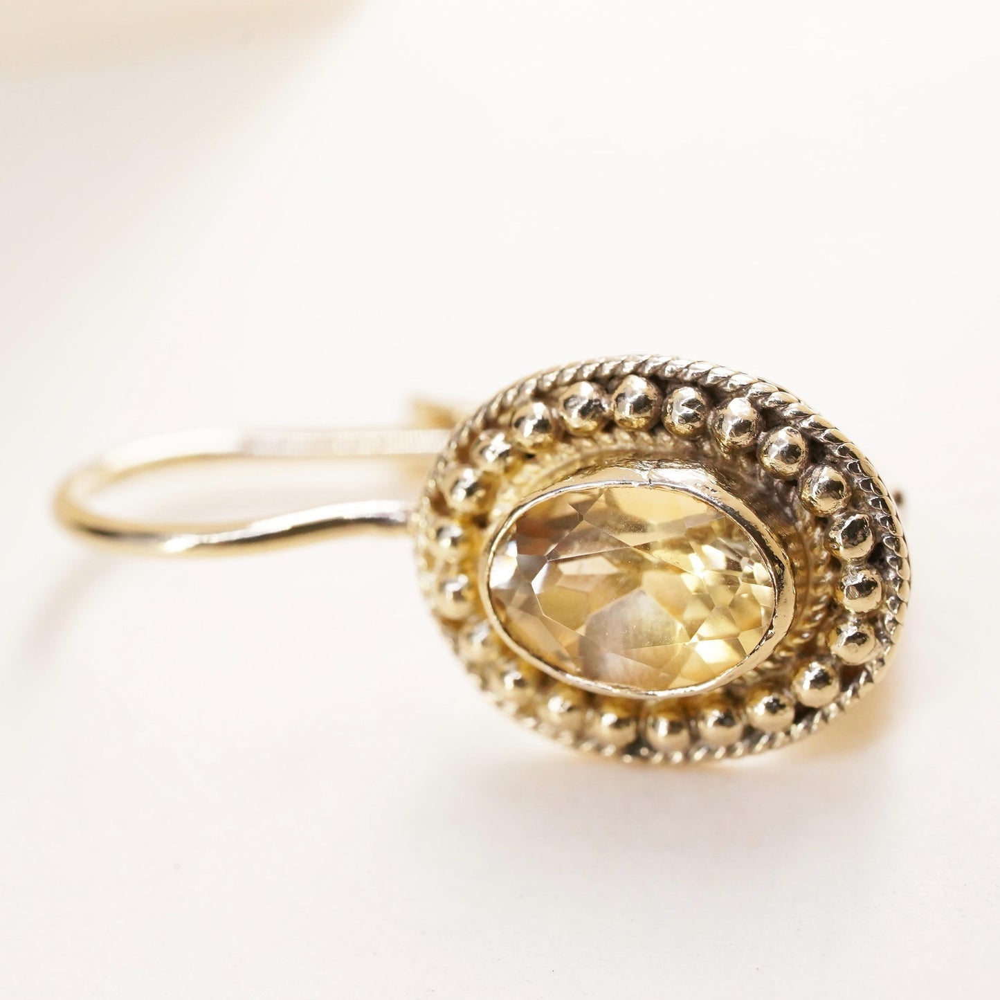 vermeil gold over sterling silver 925 single oval citrine earring lever back
