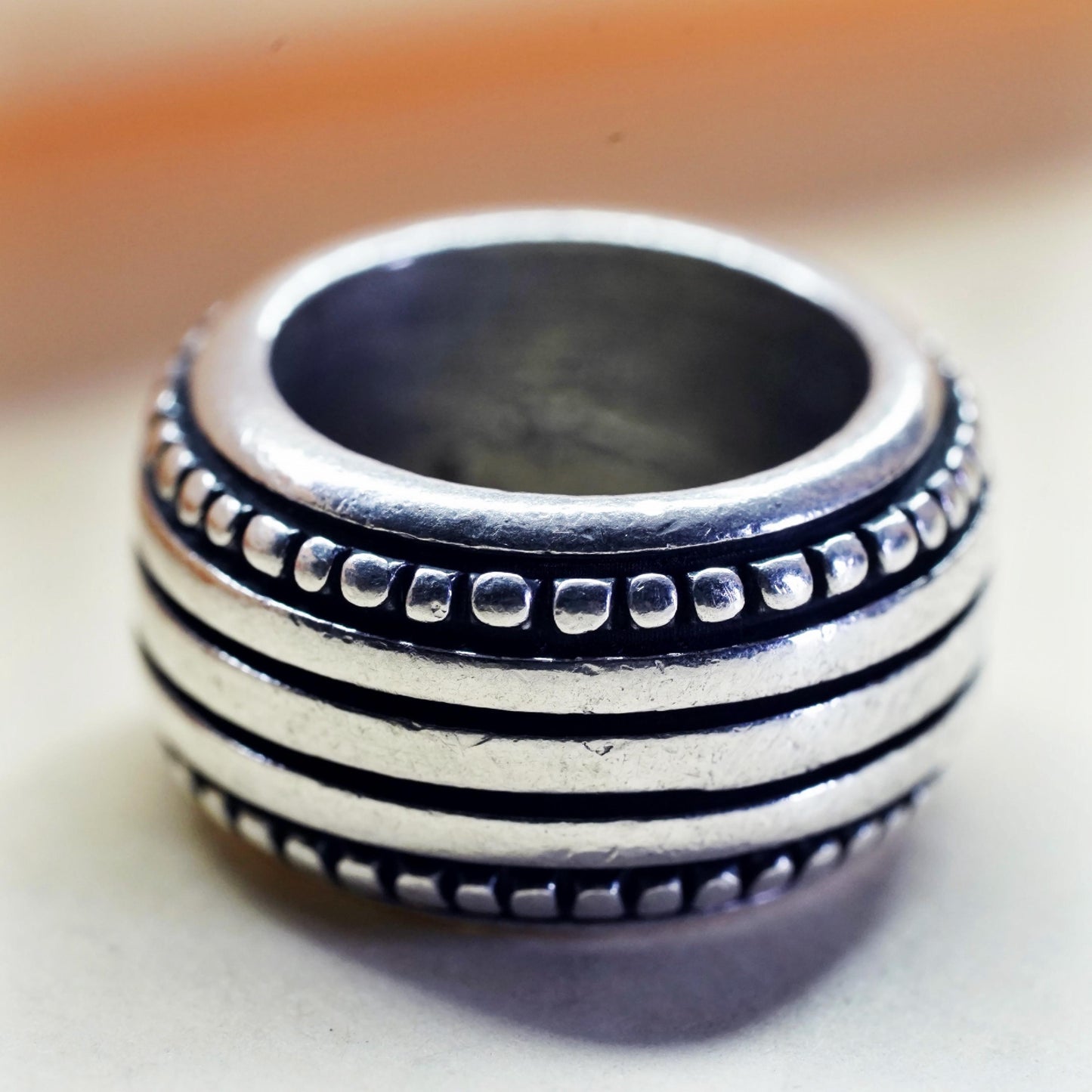 Vintage Sterling silver handmade pendant, 925 ribbed textured bead charm