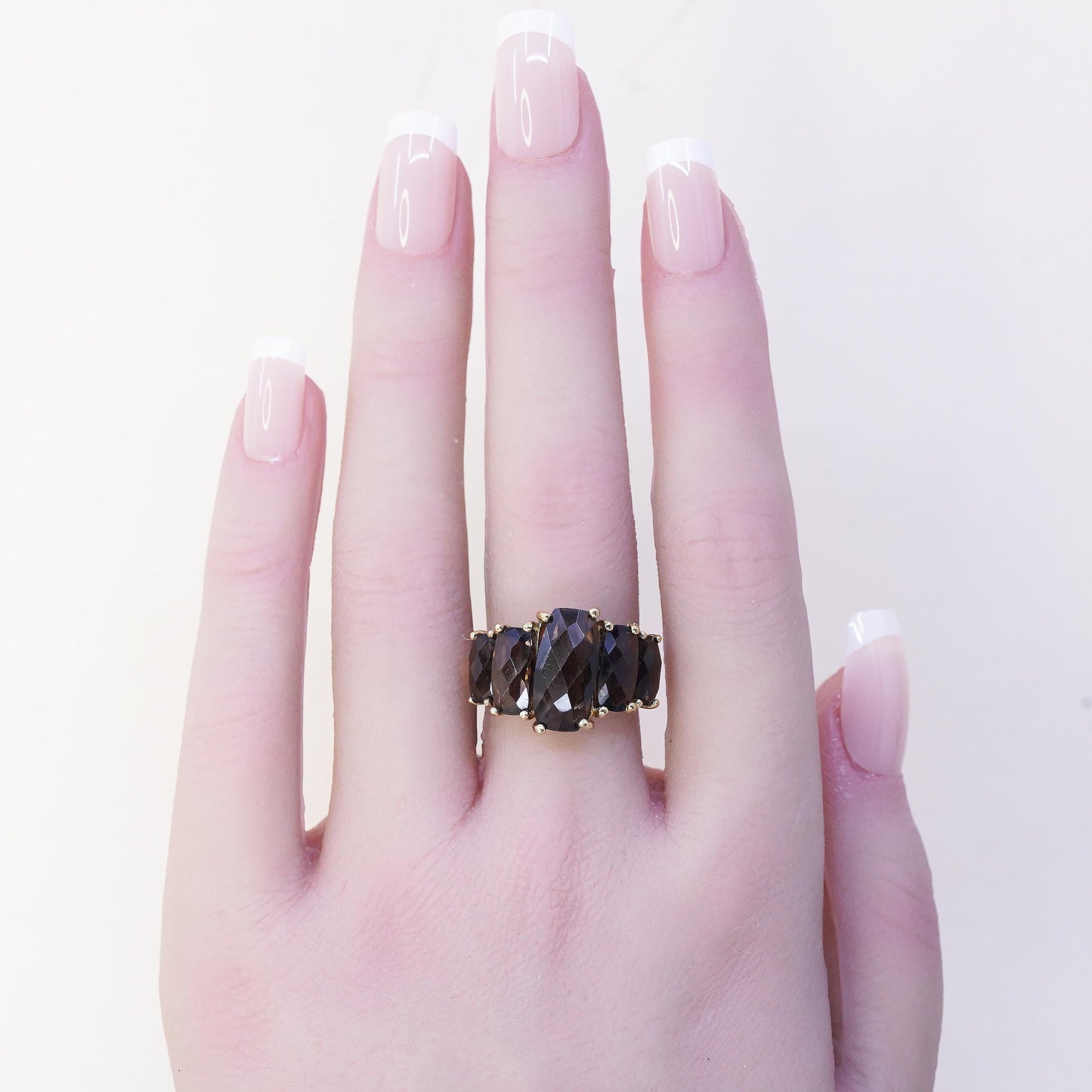 Size 6.25, Gold Plated 925 Sterling Silver Smoky Quartz Ring Cocktail Ring
