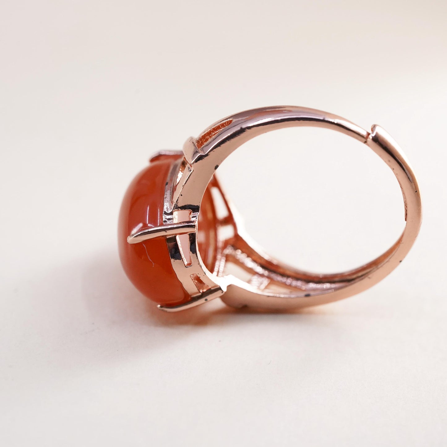 Size adjustable, Vermeil rose gold Sterling 925 silver cocktail ring carnelian
