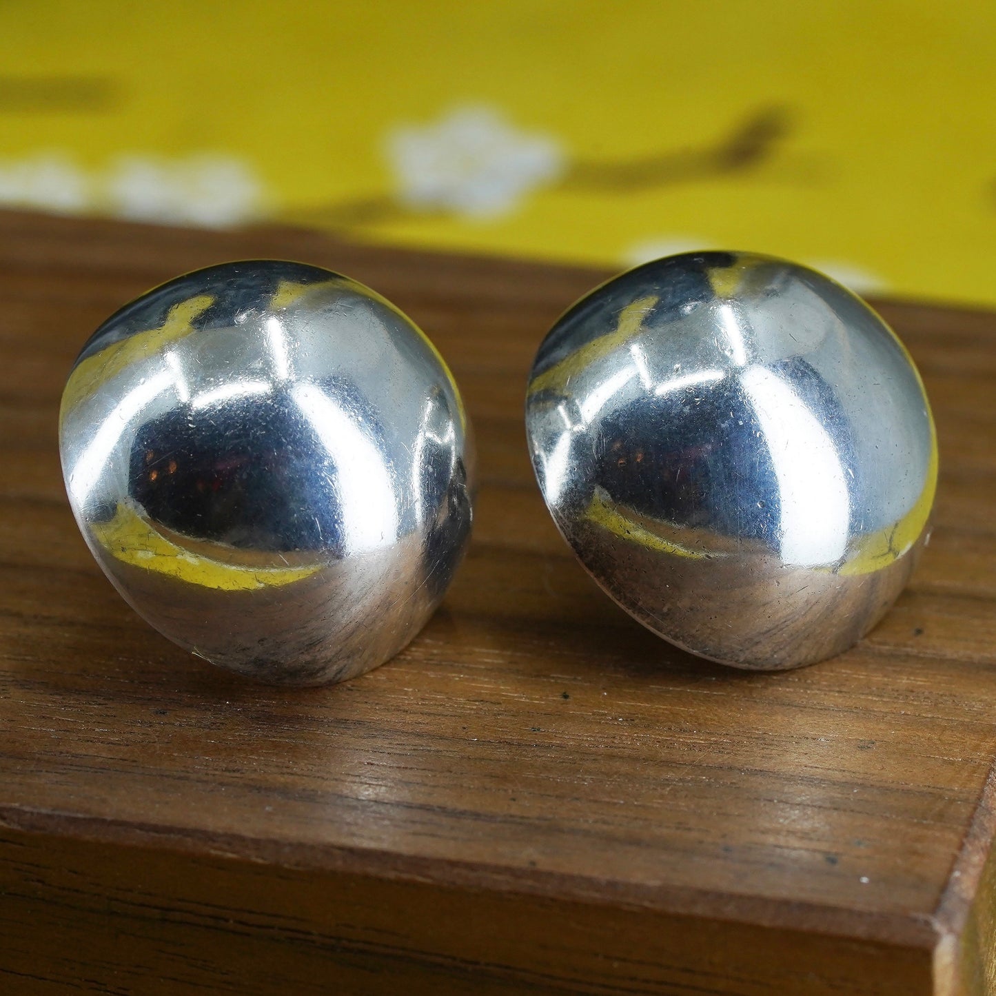 0.75” Vintage Sterling silver handmade earrings, puffy 925 silver studs